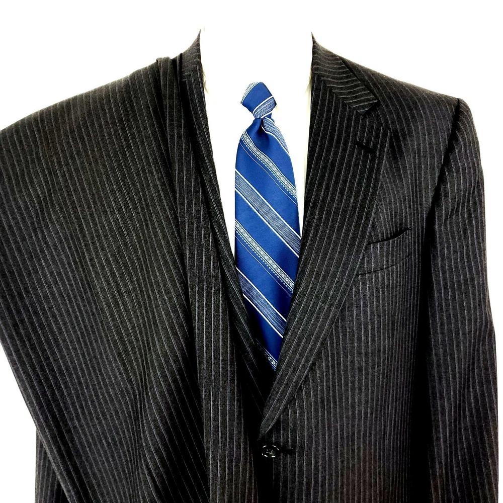 Hart Schaffner Marx Gold Trumpeter Wool 2 Button 2 Piece Suit 40L Gray Striped